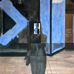 £1800, 'Blue Gap' 150 x 100cm, Oil, graphite and marker pen, on canvas, 2022